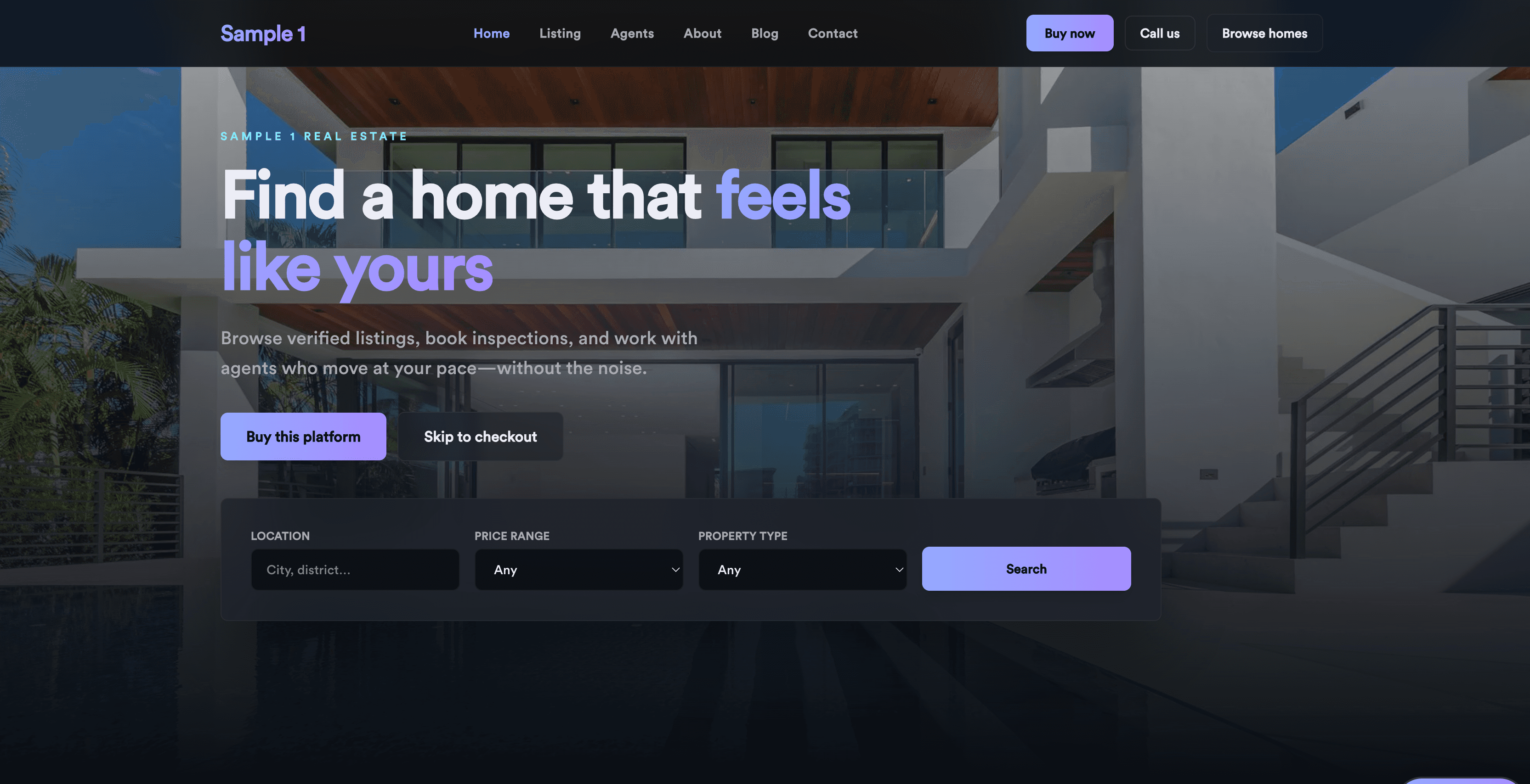 Preview of Sample 1 real estate homepage
